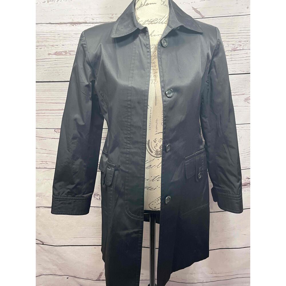 Talbots Black‎ Jacket Button Down Long Sleeves Collar Trench Coat